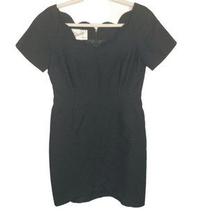 VTG Scaasi Womens 6P Black Sheath Dress Scallop Sw